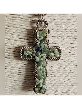 VINTAGE Gold Plated Druzy Cross Pendant Necklace With Chain